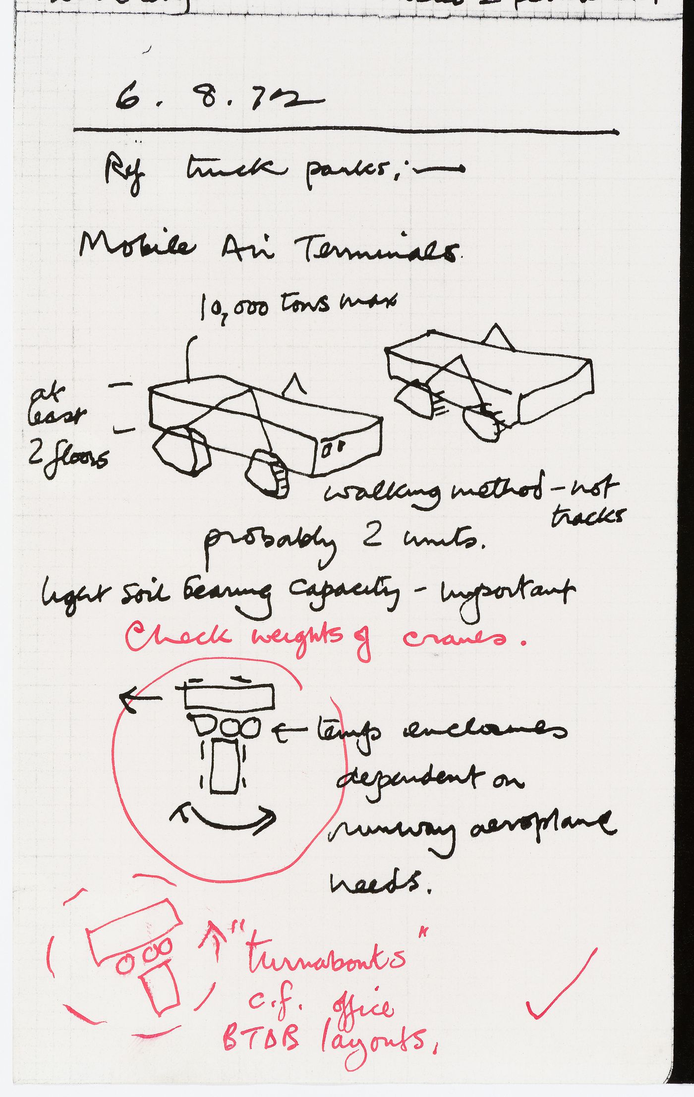 Sketches and notes on the Air Portable project, with crossed out notes and sketches for other projects