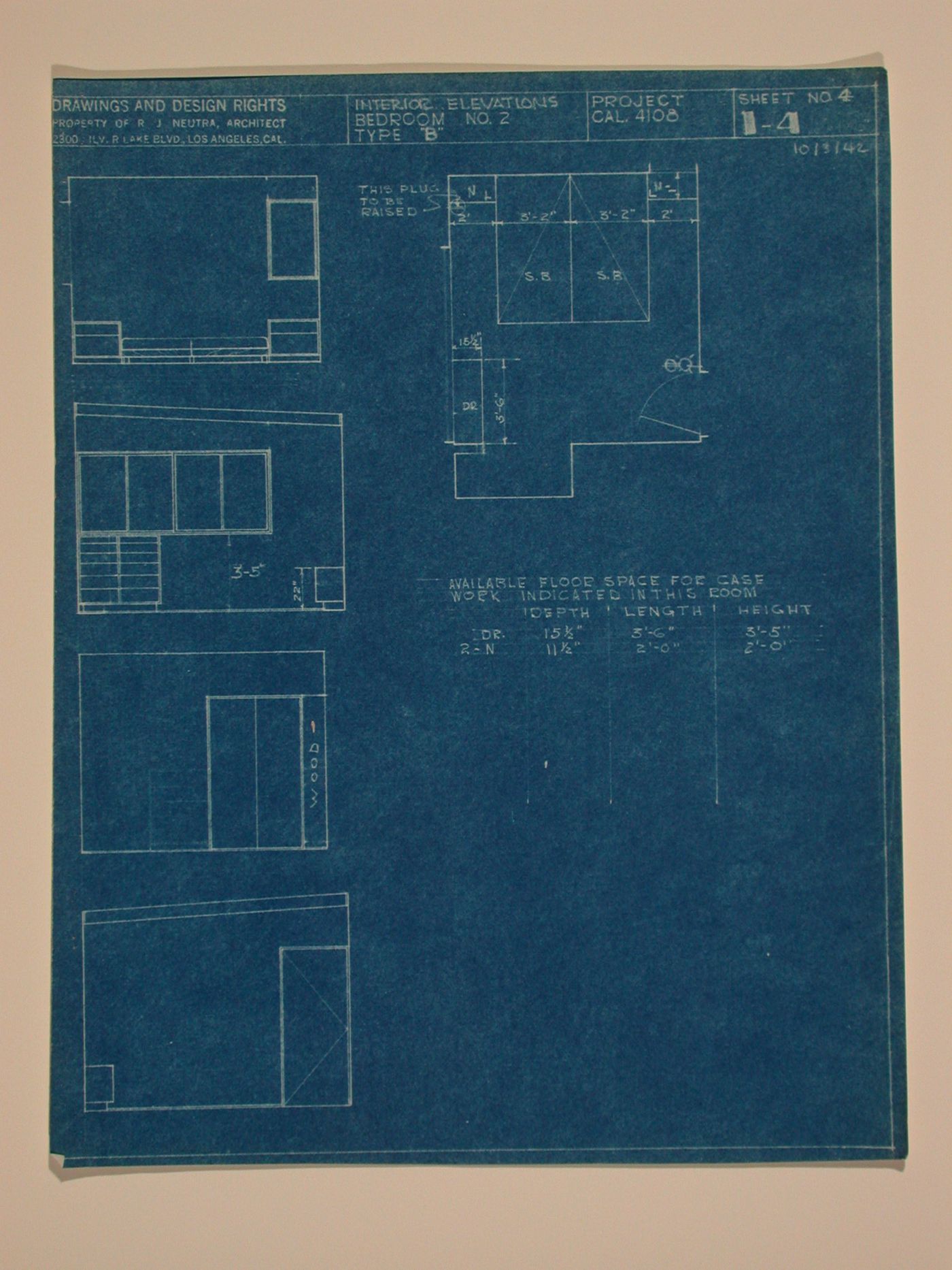 Interior elevations and plan for bedroom no. 2 type "B"