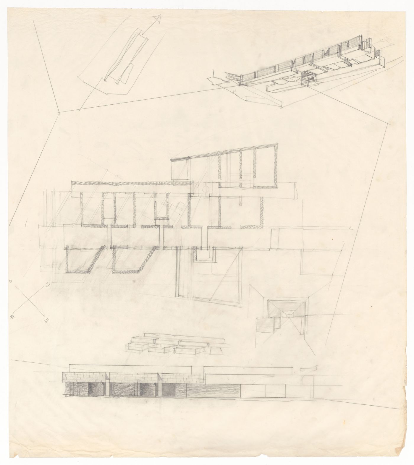 Floor plan, detail, and elevation sketches for Case Di Palma, Stintino, Italy