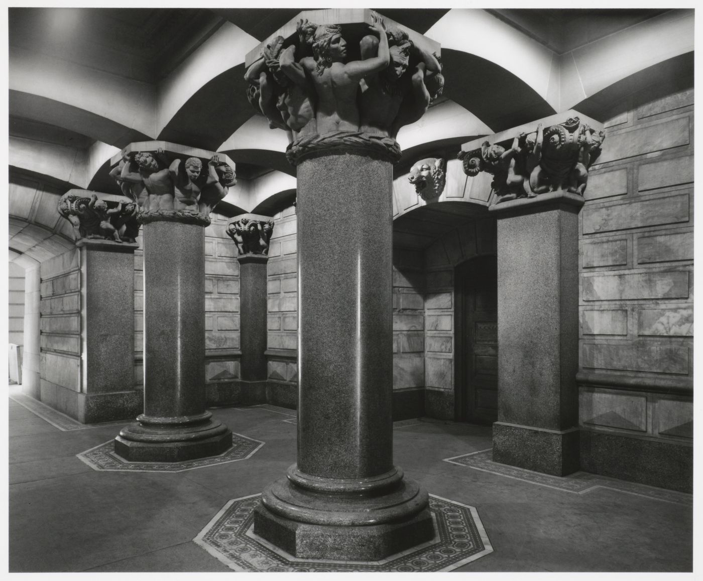 Concourse with sculptured capitals by Alexander Calder, Philadelphia City Hall, serving County functions, Philadelphia, Pennyslvania