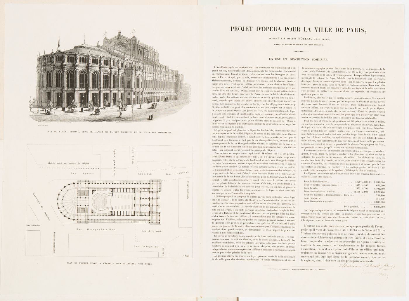 Design for the Opéra by Hector Horeau, Paris: Description with perspective and plan
