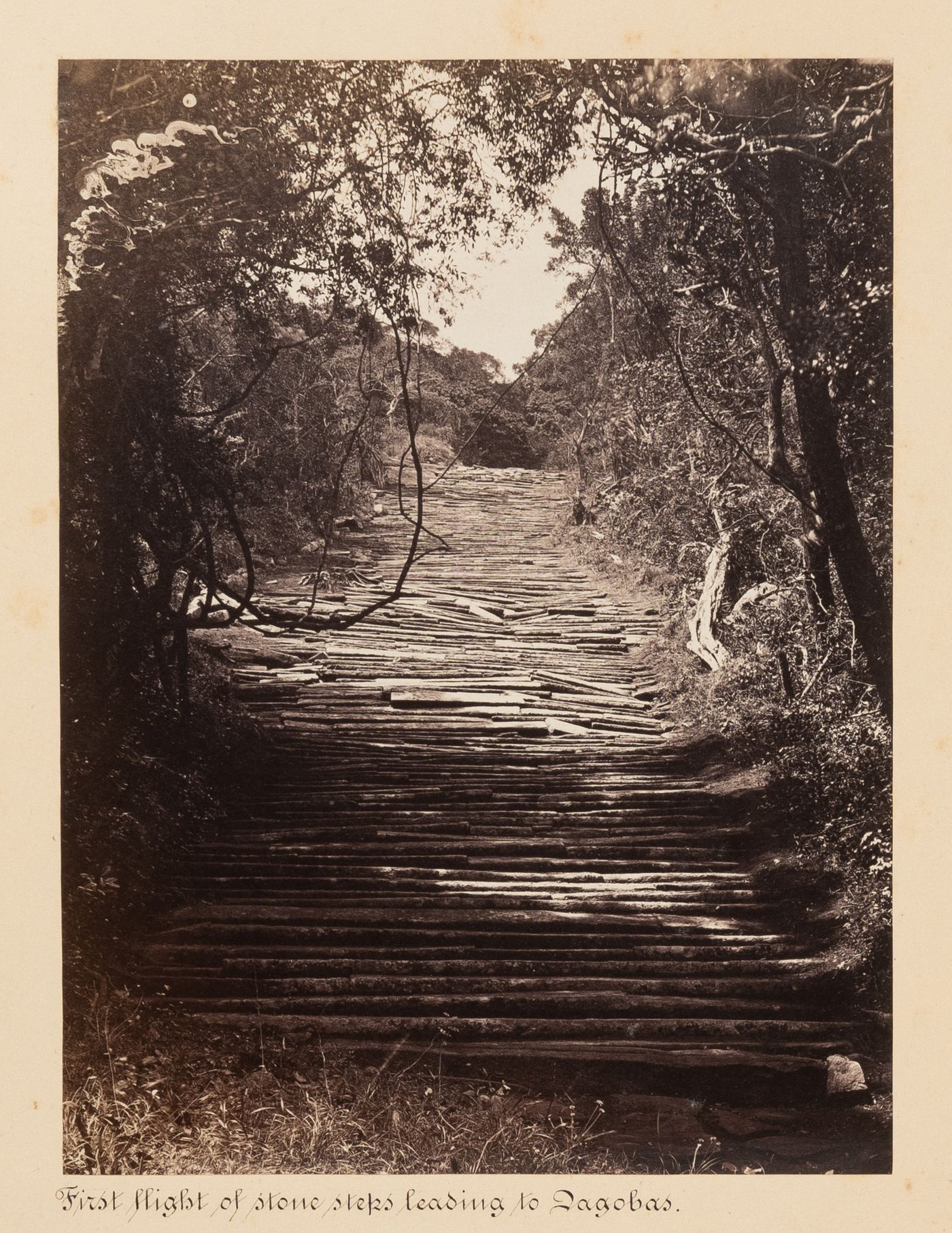 View of a rock staircase, Mihintale, Ceylon (now Sri Lanka)