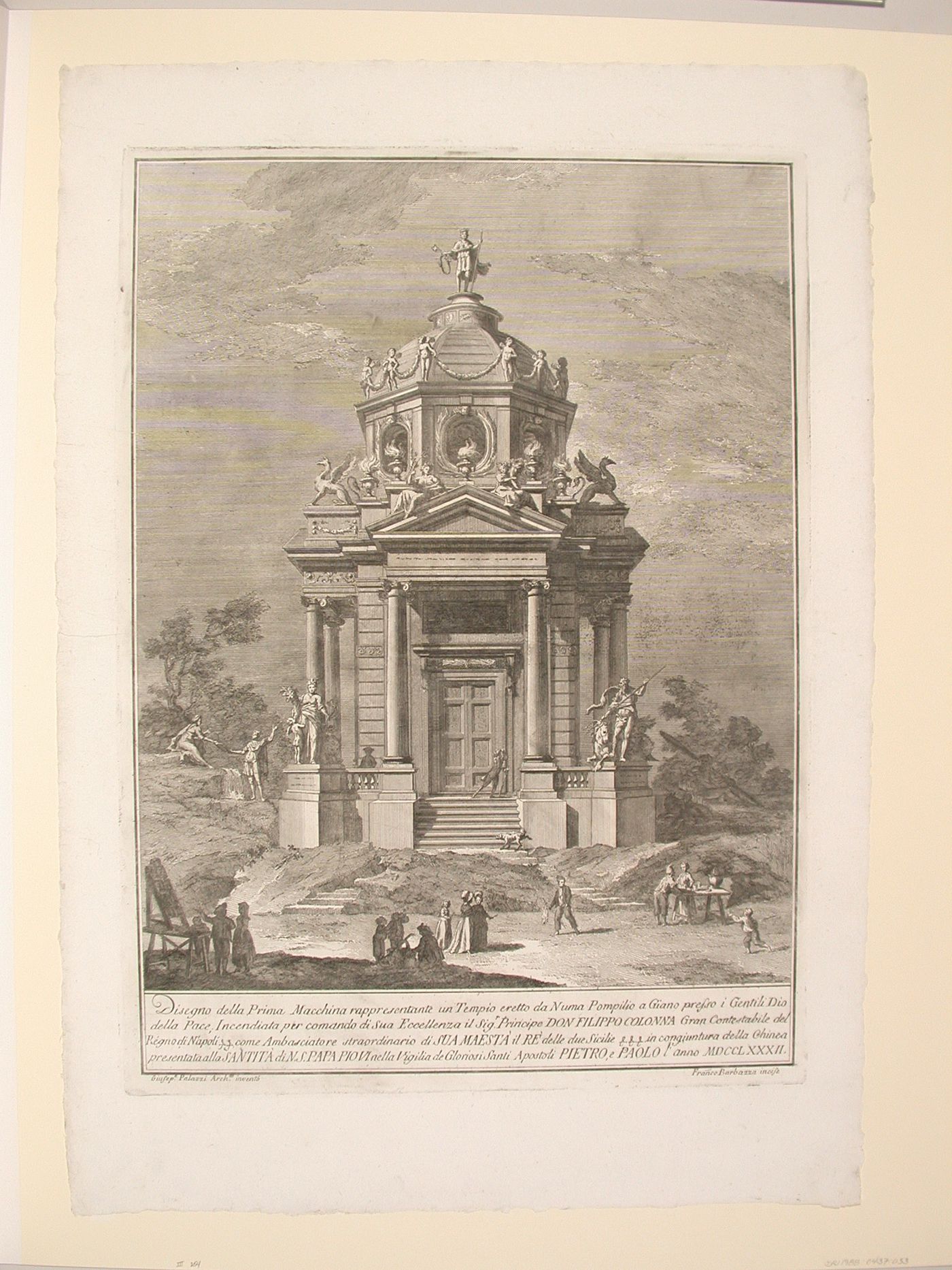 Etching of Palazzi's design for the "prima macchina" of 1782