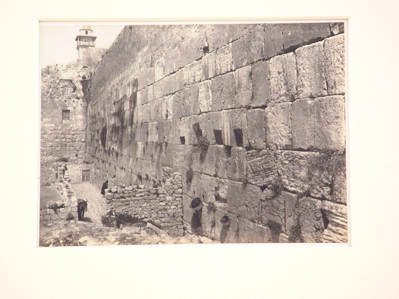 View of the Western Wall looking north, with minaret of al-Tankiziyya, Jerusalem, Palestine