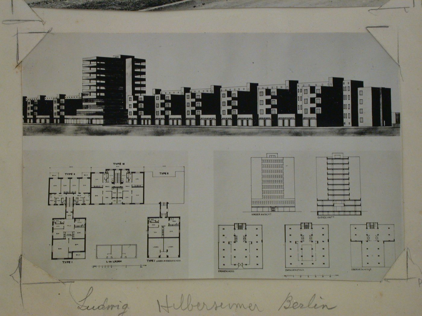 Photograph of drawings for a tenement building block, Stuttgart, Germany