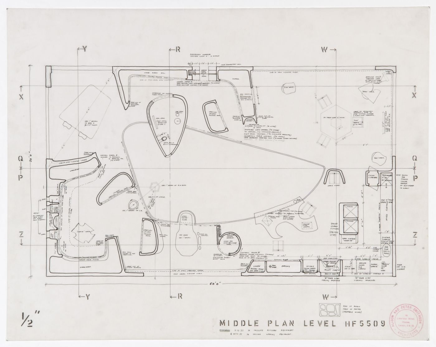 Plan for the middle level showing the arrangement of the furniture, House of the Future, Daily Mail Ideal Homes Exhibition, London, England