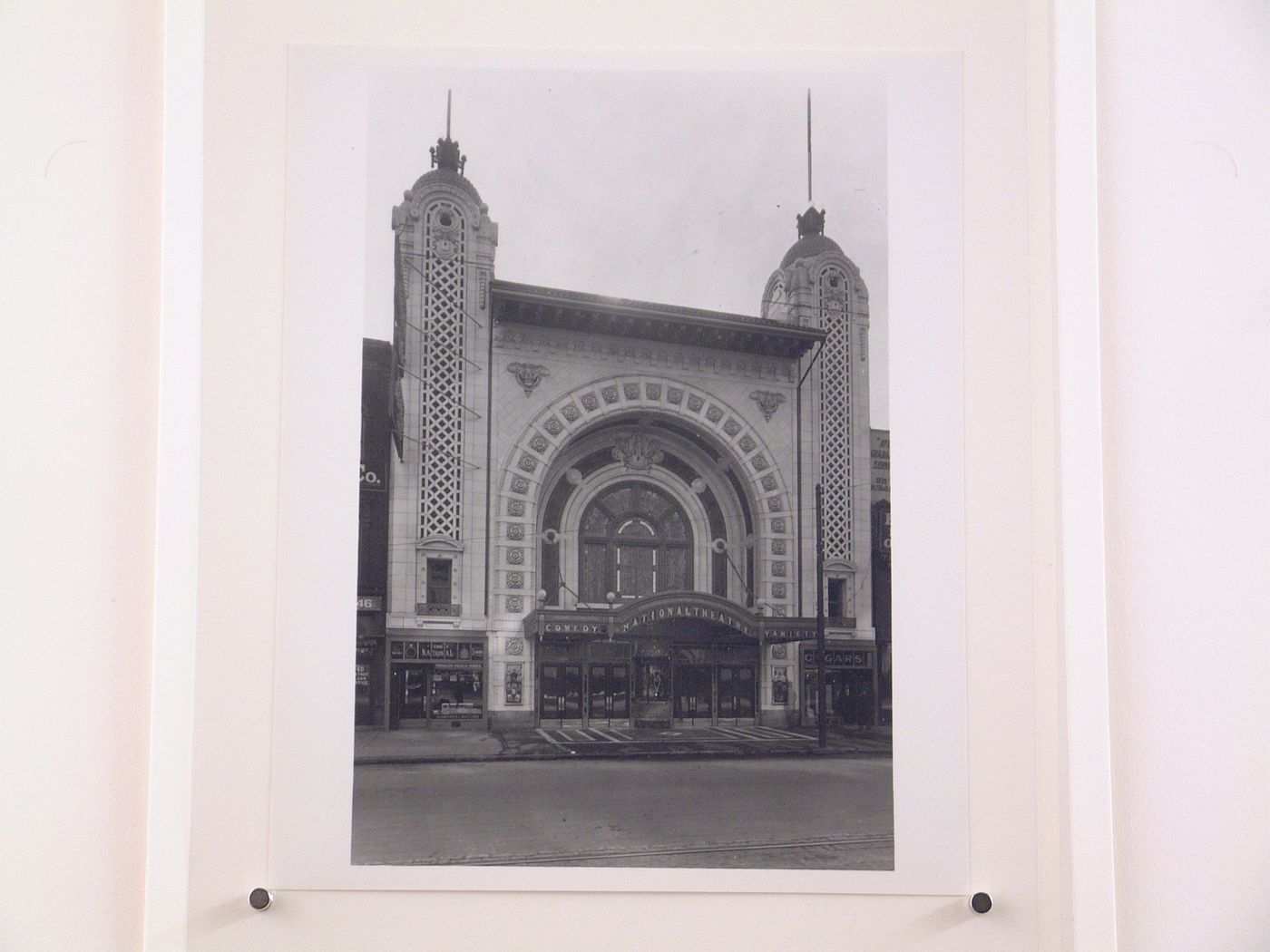 View of the principal façade of the National Theatre (now abandoned), Monroe Street, Detroit, Michigan