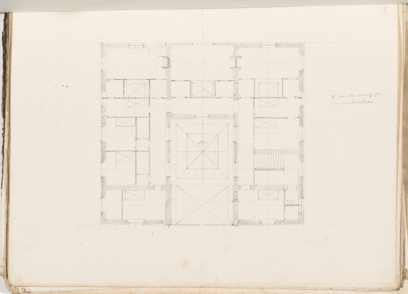 Project no. 2 for a country house for comte Treilhard: Second floor plan