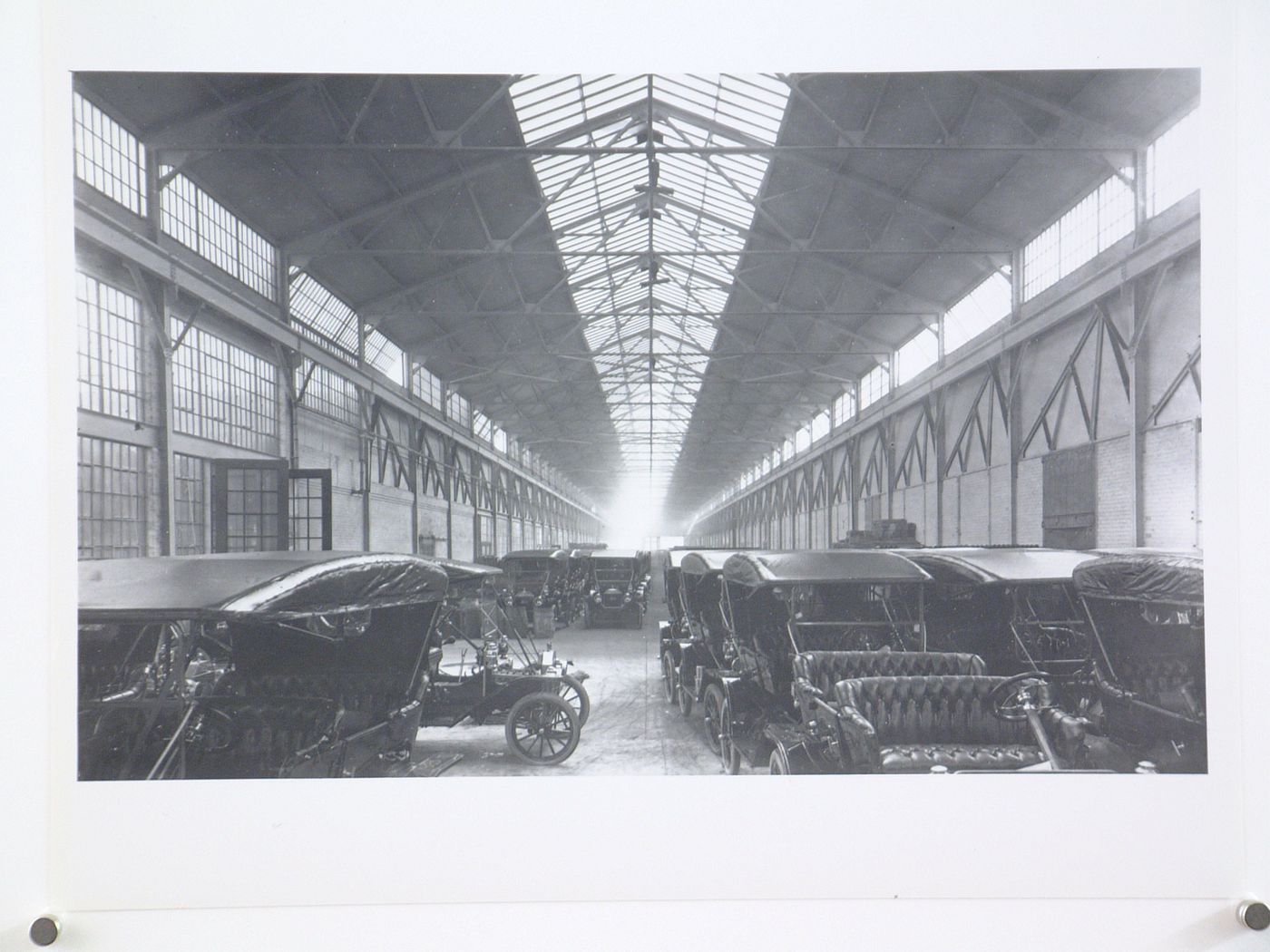 Interior view of a warehouse showing Model-T cars, Highland Park Plant (now abandoned), Ford Motor Company, Highland Park, Michigan