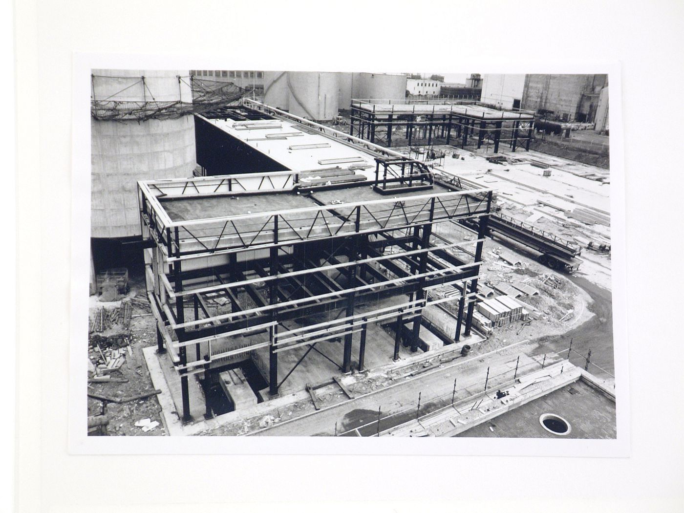 View of construction of steel structure for power station, United Kingdom