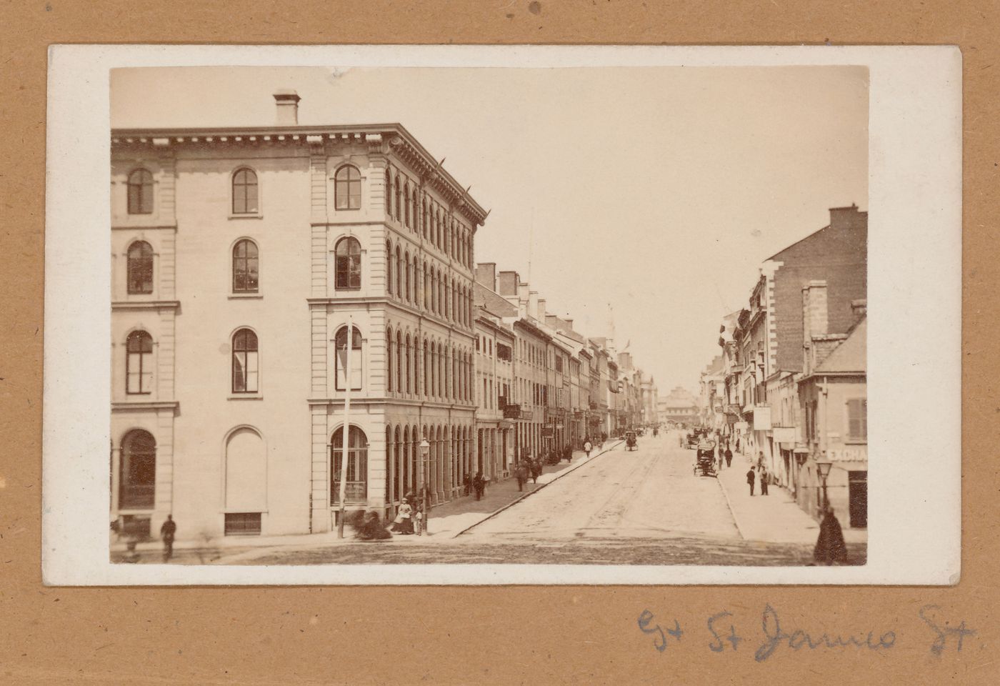 View of rue Saint-Jacques from rue McGill [?] looking east, Montréal, Canada (now Montréal, Québec, Canada)