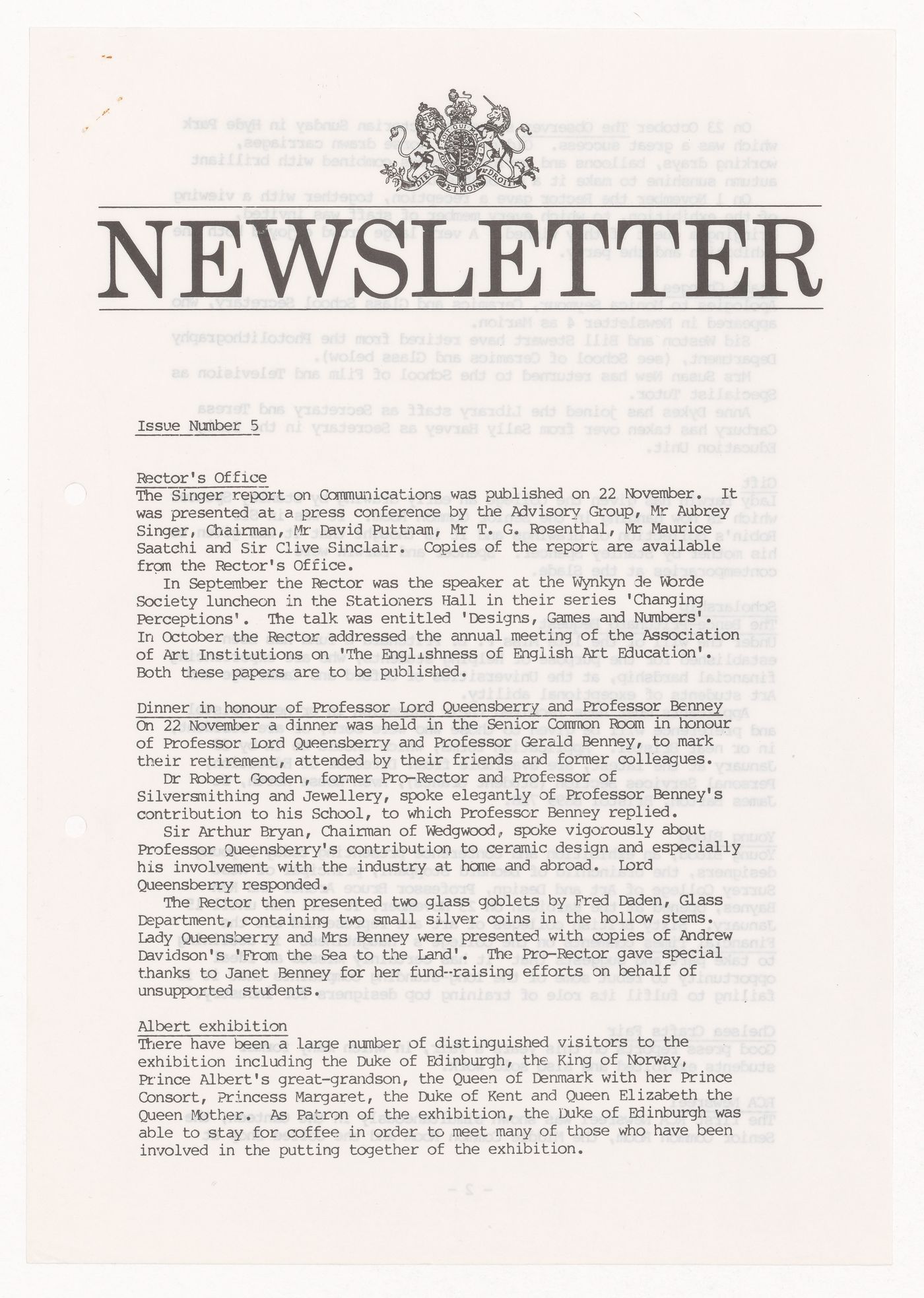 Newsletter Issue no 5 of the Royal College of Art in London