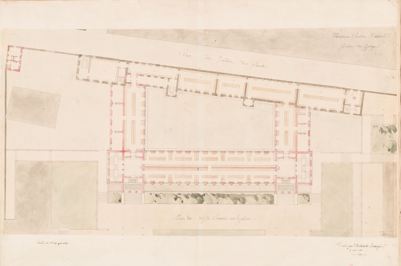 Project for a Galerie de zoologie, 1846: Ground floor plan