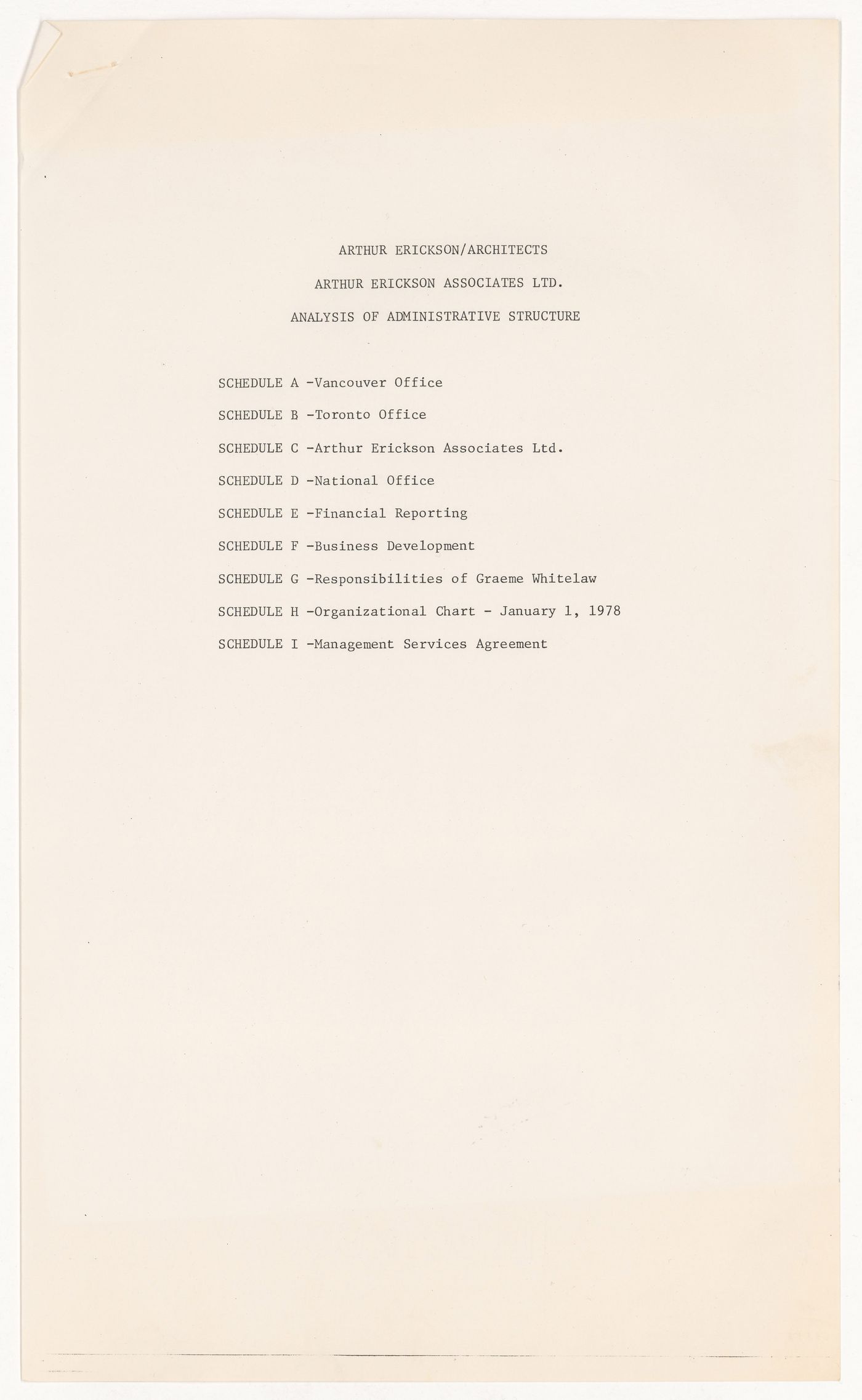 Analysis of administrative structure for Arthur Erickson Architects