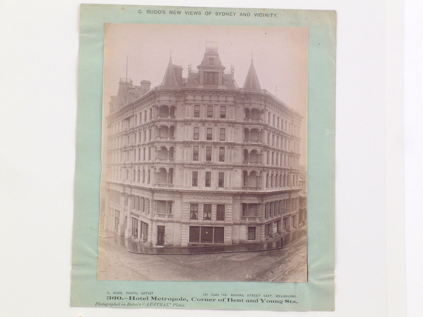 View of the Hotel Metropole (now demolished), corner of Bent and Young Streets, Sydney, Australia