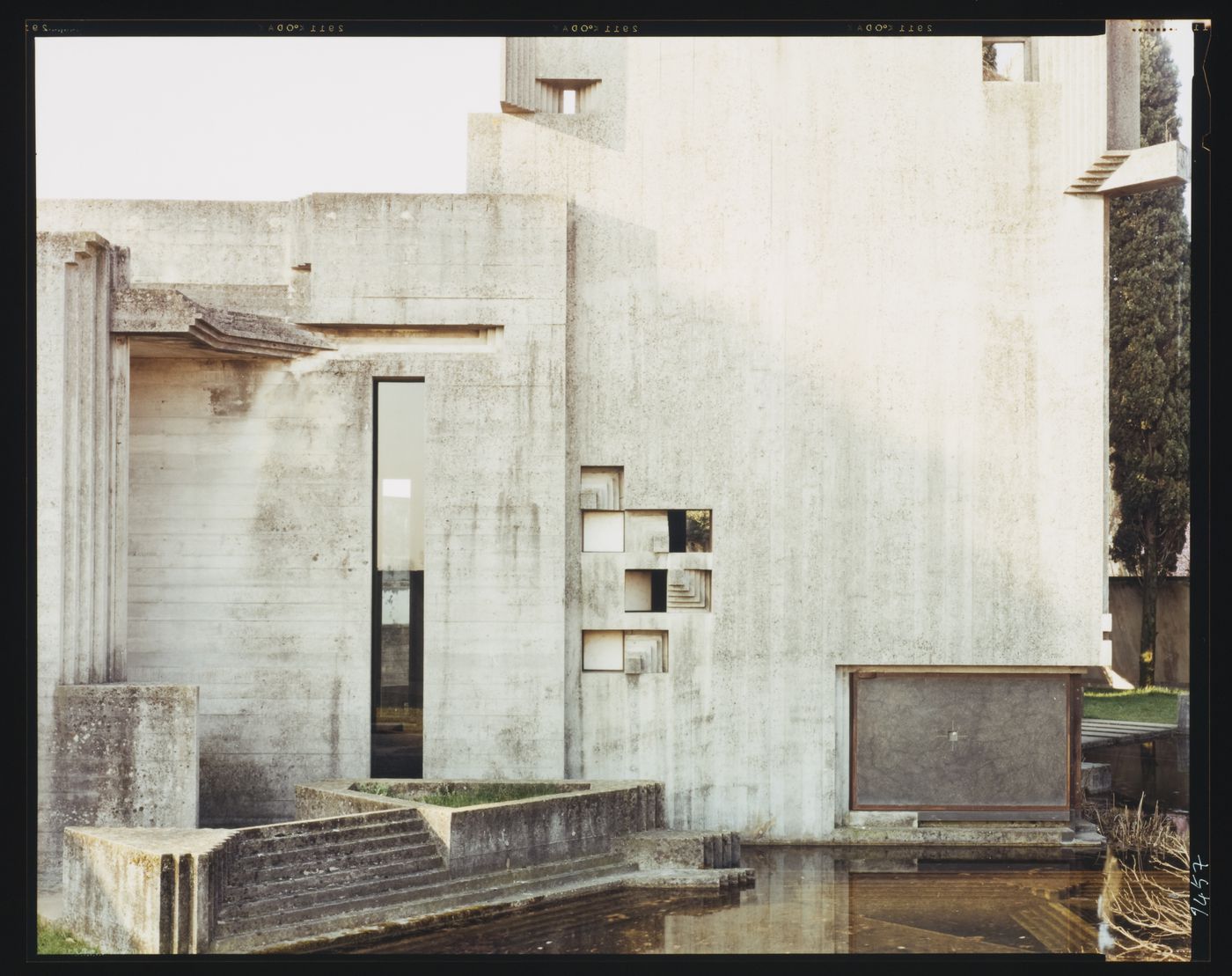 View of the chapel and pond, Cimitero Brion, San Vito d'Altivole, near Asolo, Italy