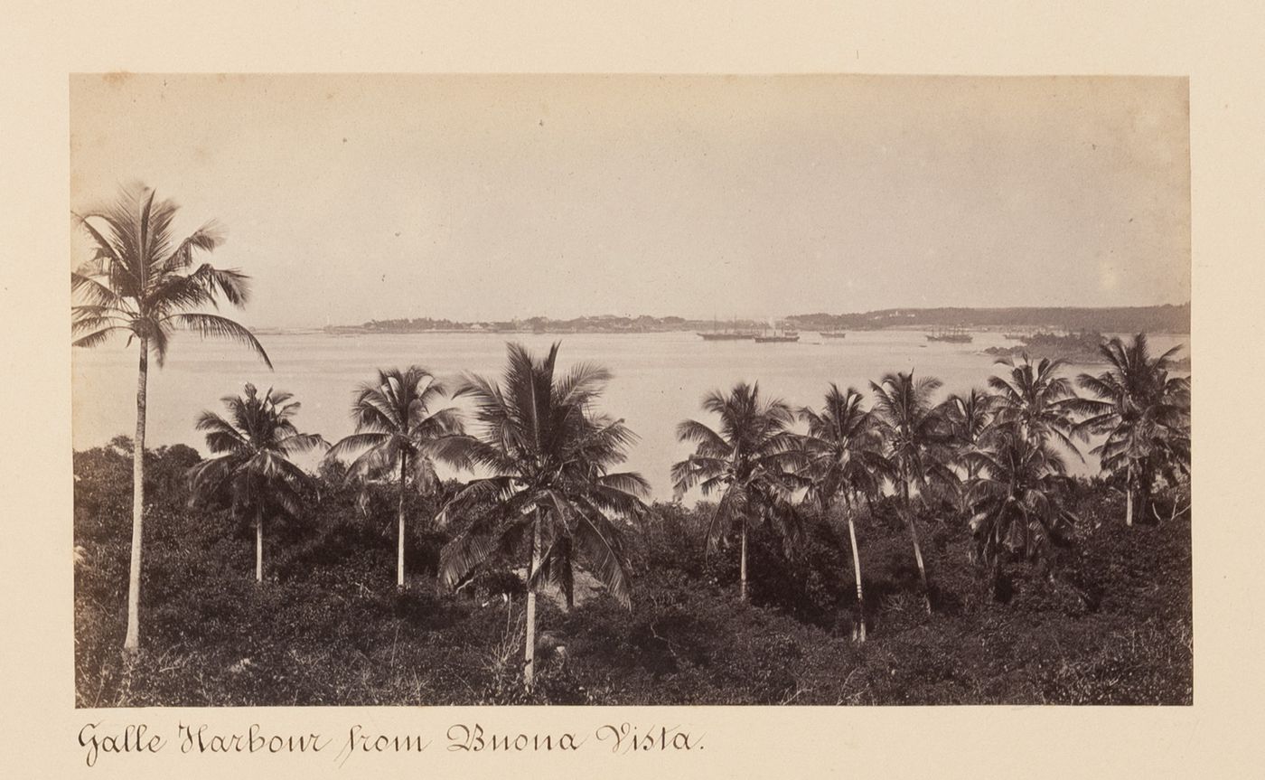 Distant view of the harbour, Point de Galle (now Galle), Ceylon (now Sri Lanka)