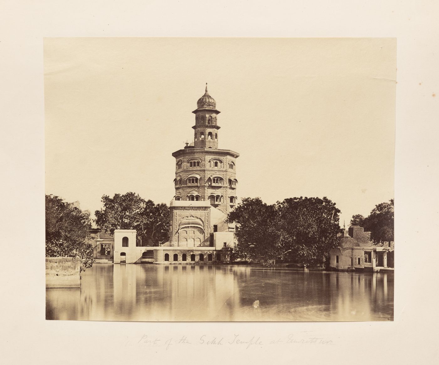 View of a minaret, possibly part of the Golden Temple, Amritsar, India