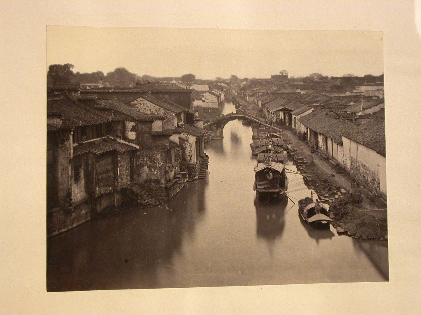 View of a bridge spanning a canal, Suzhou ?, Jiangsu Sheng, China