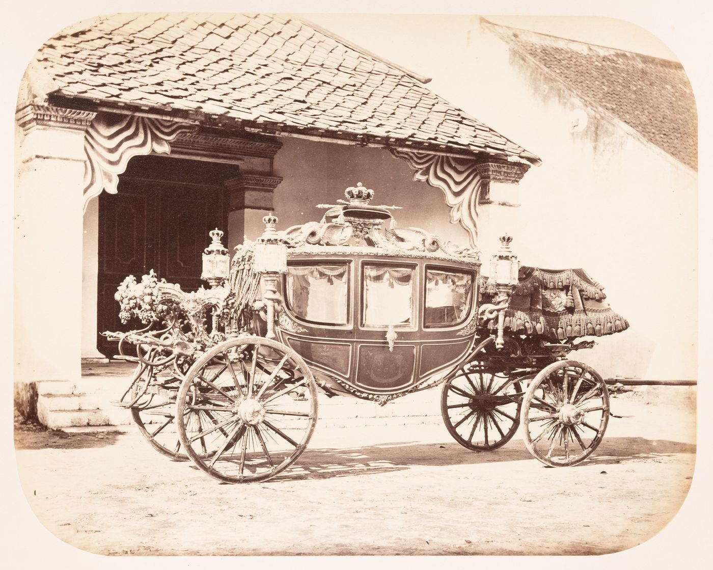 View of a carriage belonging to Sultan Paku Buwono IX, Sunan of Solo (now also known as Surakarta), Dutch East Indies (now Indonesia)