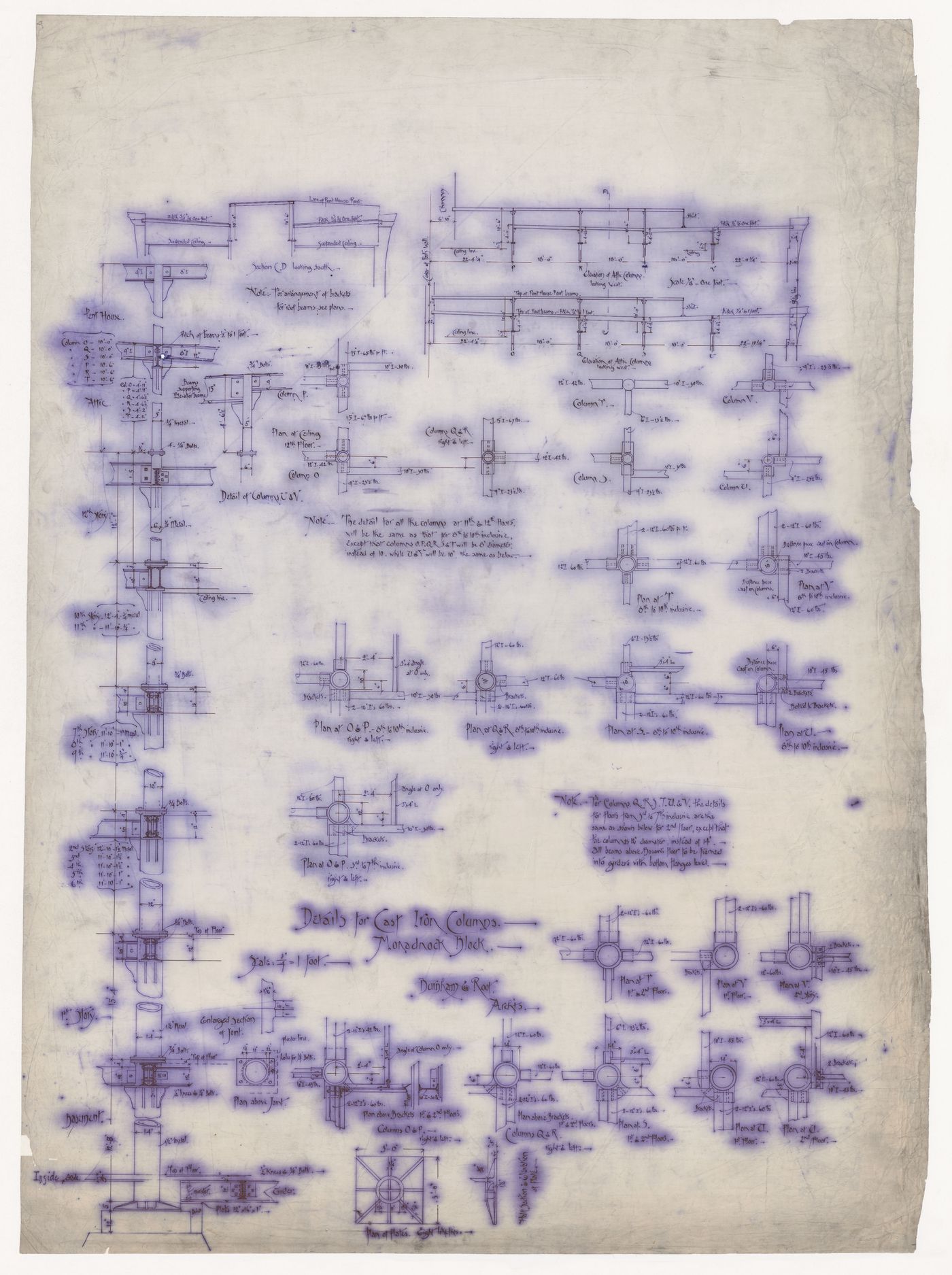 Monadnock Block, Chicago: Details for cast iron column connections