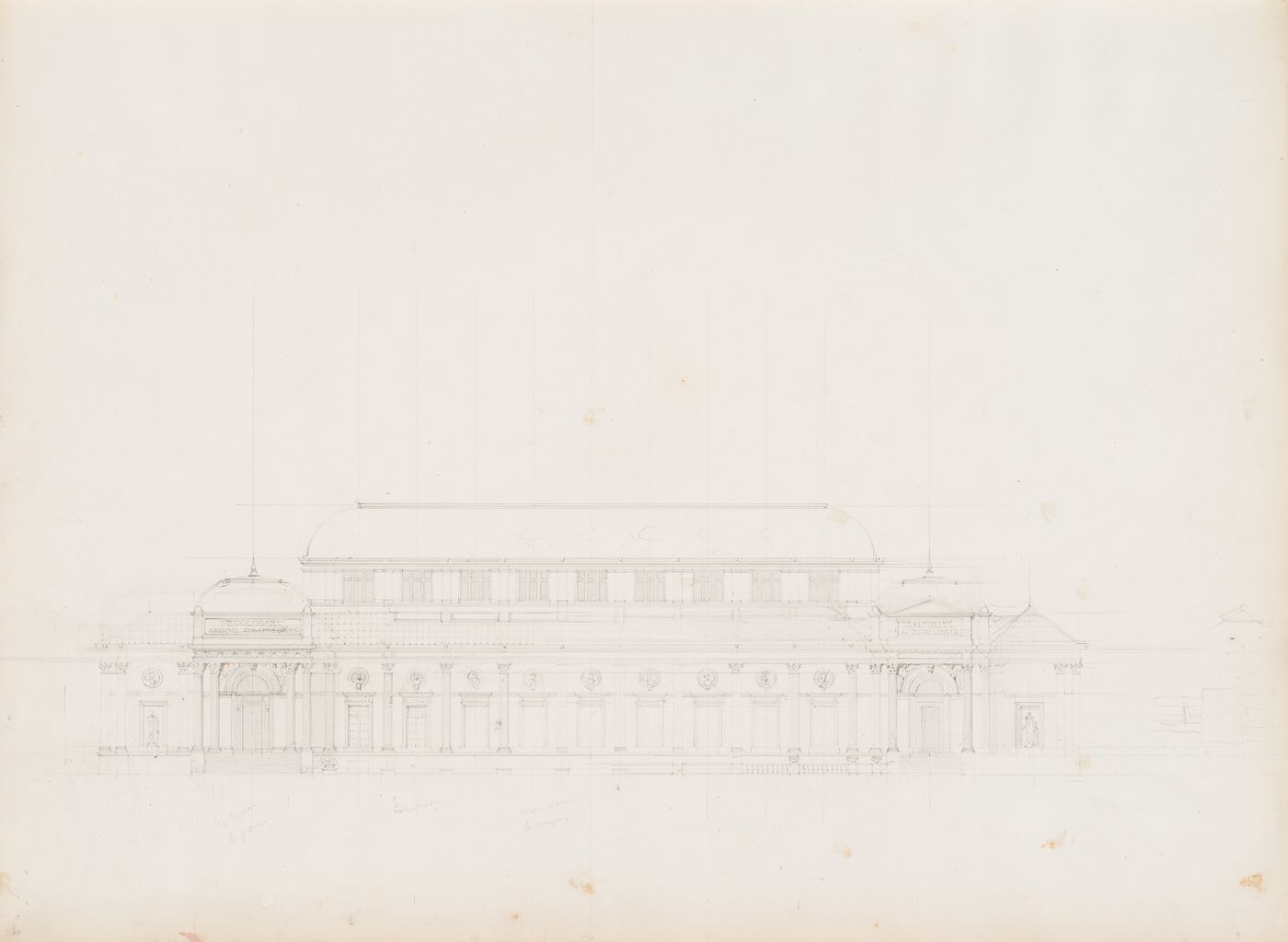 Project for a Galerie de zoologie, 1862: Principal elevation