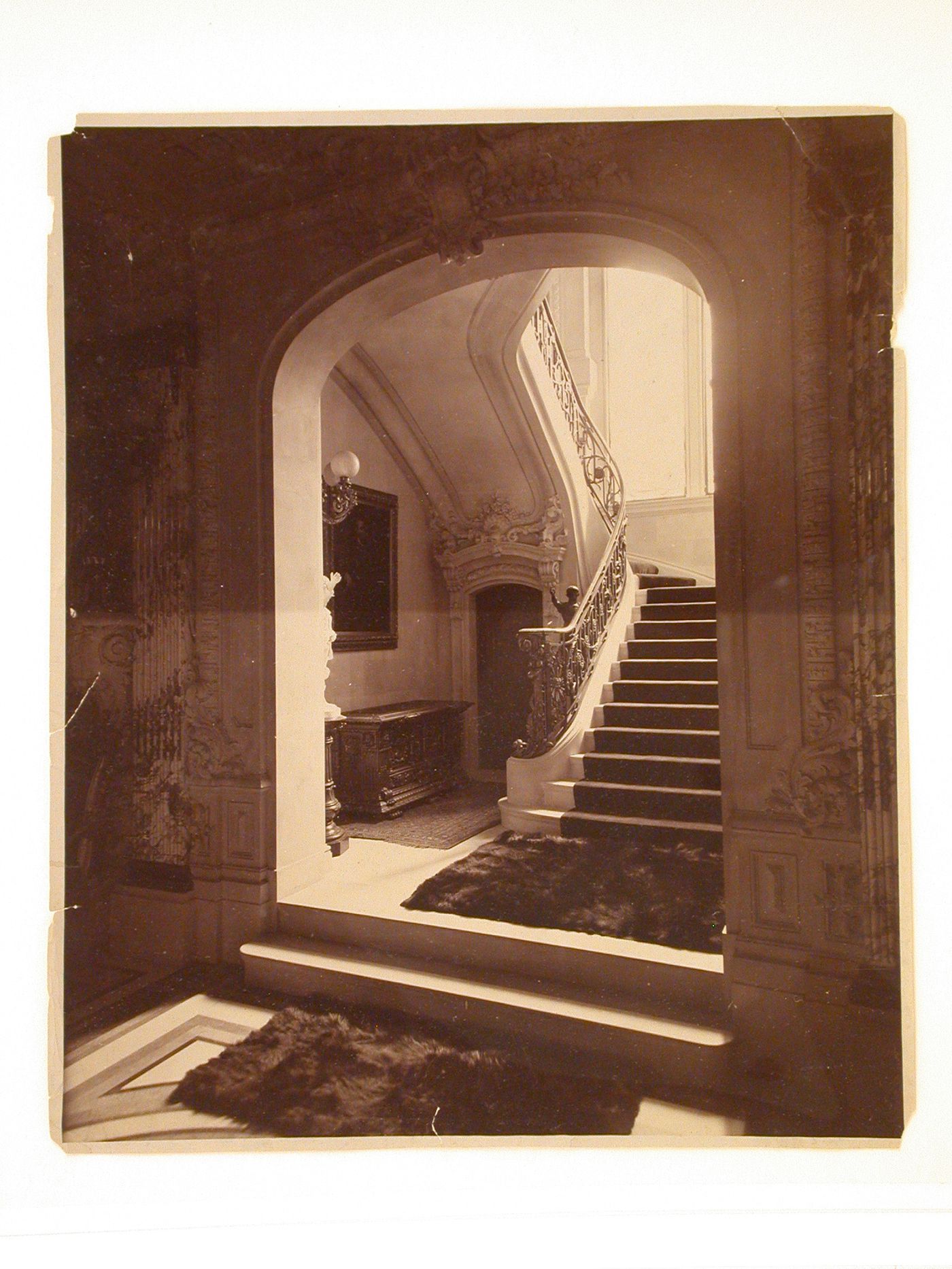 Residential interior showing stairway, New York City, New York