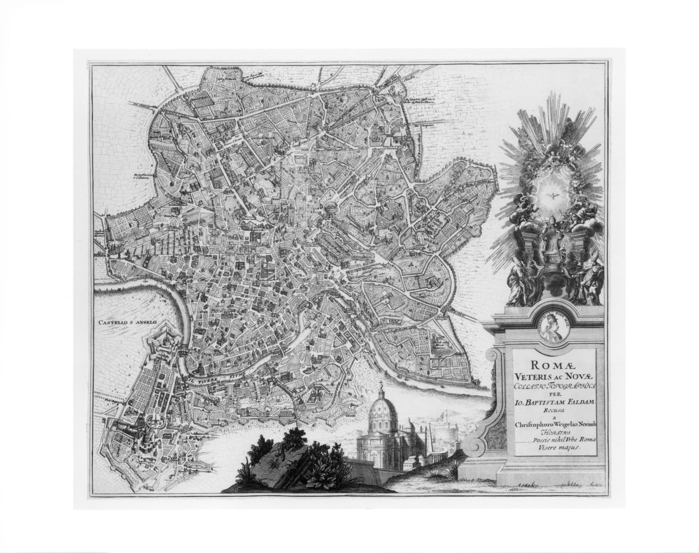 A map of modern Rome, with a view of St. Peter's basilica, Italy