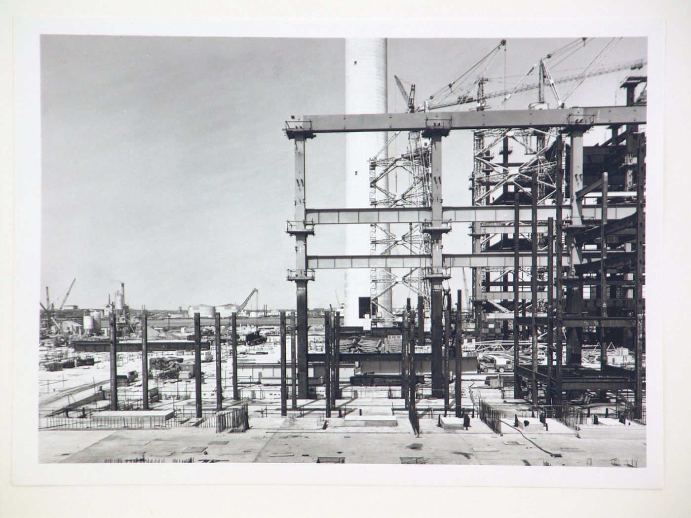 View of construction of steel structure for power station, United Kingdom