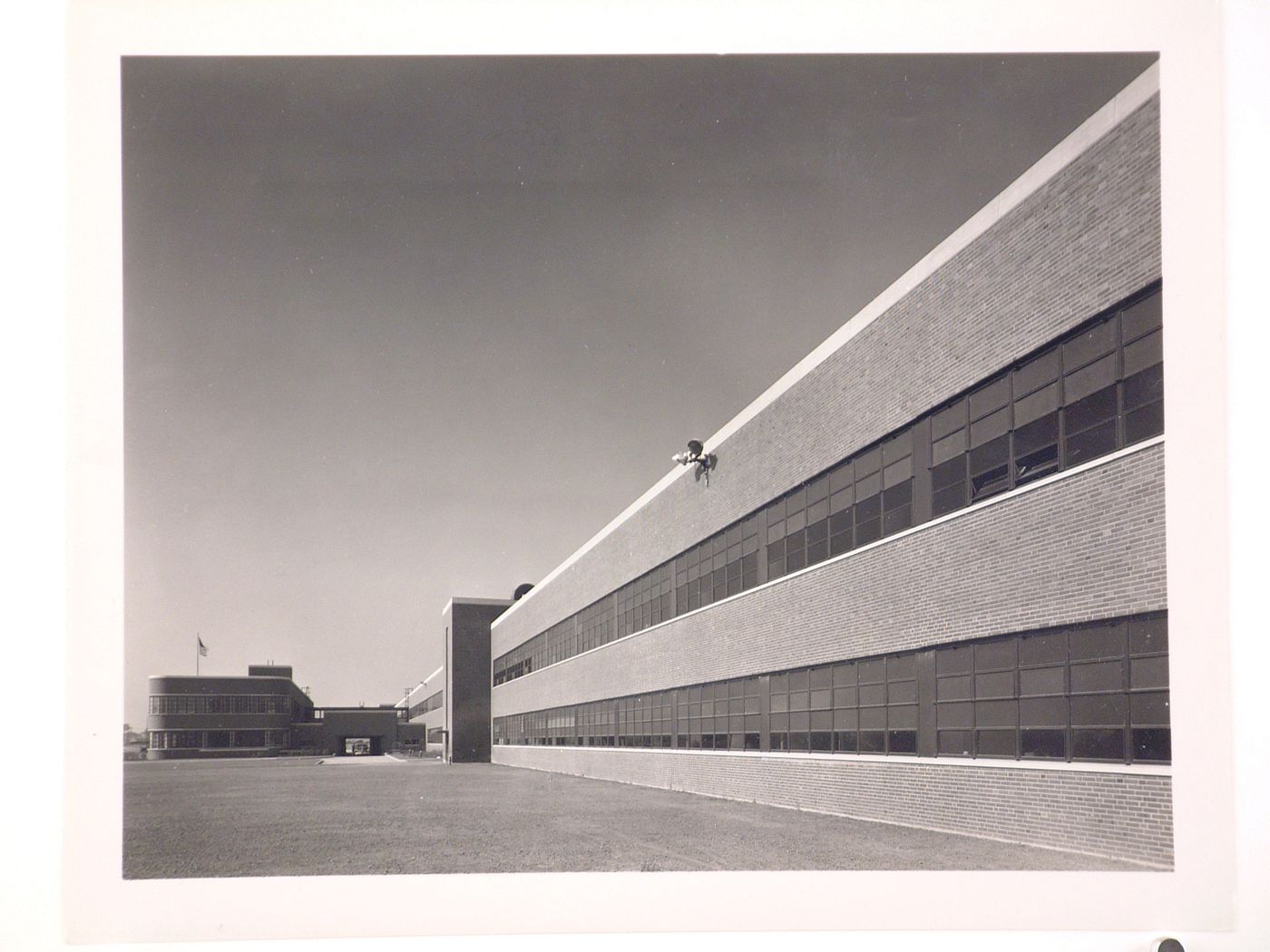 View of the south façade of the Engineering Building with the Administration Building on the left, Ford Motor Company Willow Run Bomber Assembly Plant, Willow Run, Michigan