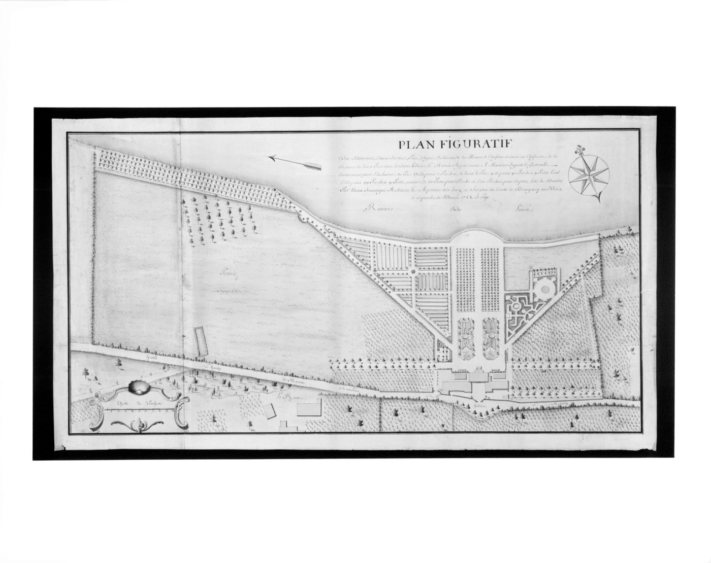 Surveyor's plan of the grounds and buildings belonging to Monsieur Jogues de Guedreville, on the Loiret River, France