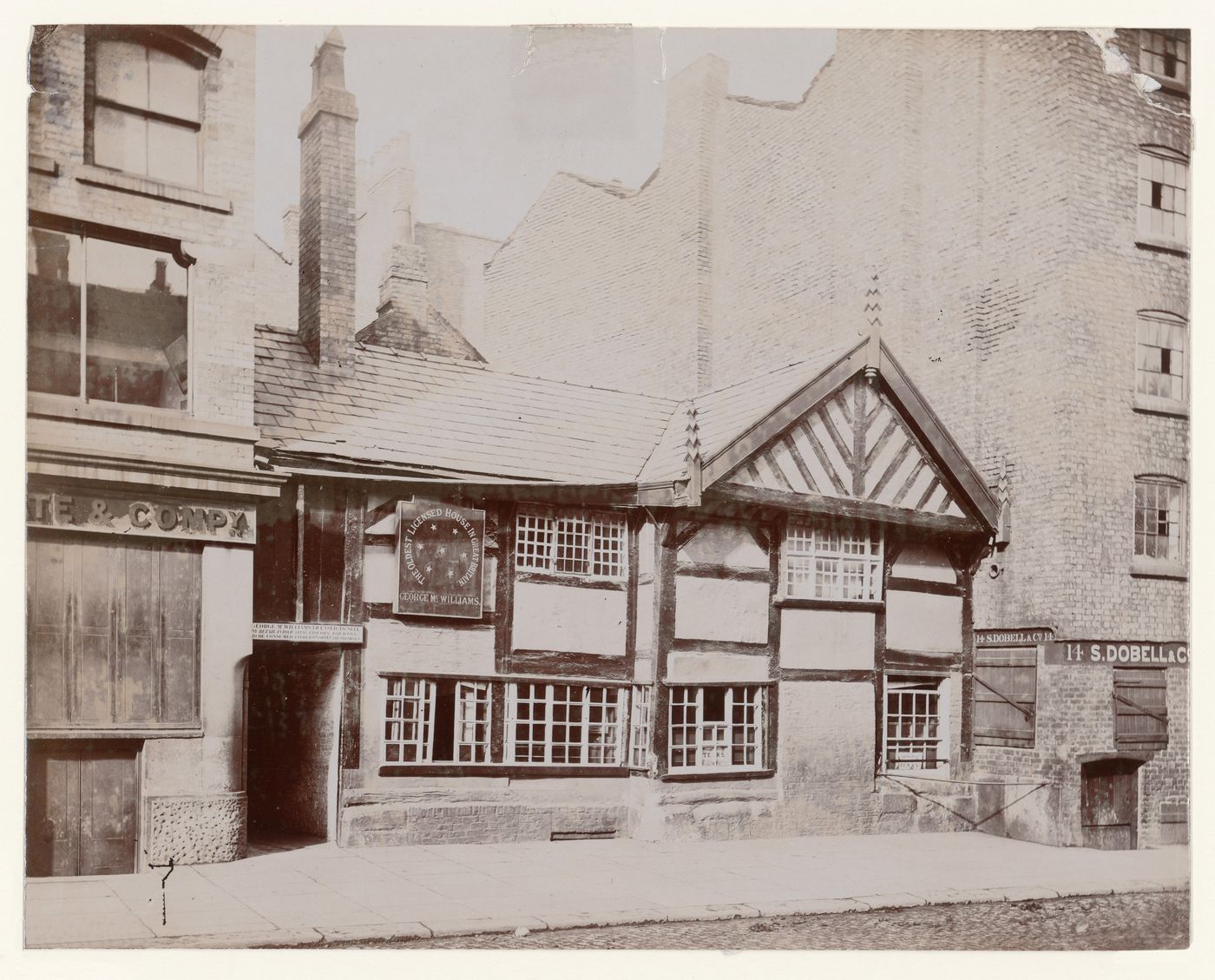 View of exterior of Seven Stars Tavern, from street, Withy Grove, Manchester, England