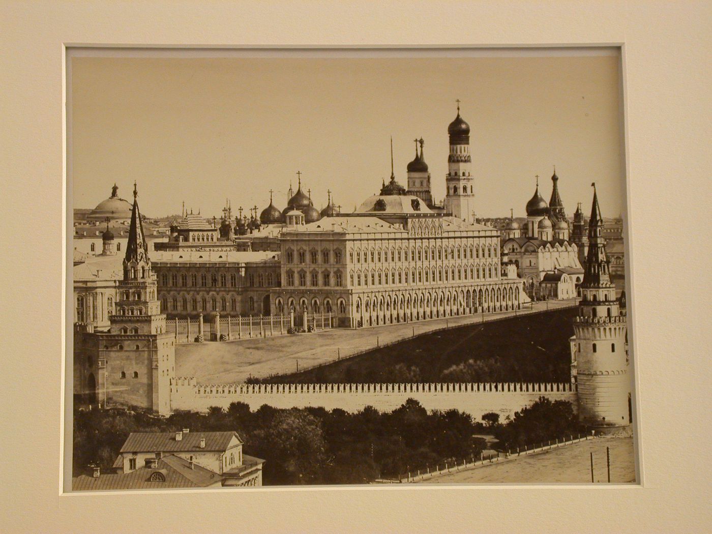 View of the Big Kremlin Palace with the Vodovzvodnaya Tower (Water-pumping Tower) and the Borovitskaia Tower, Moscow