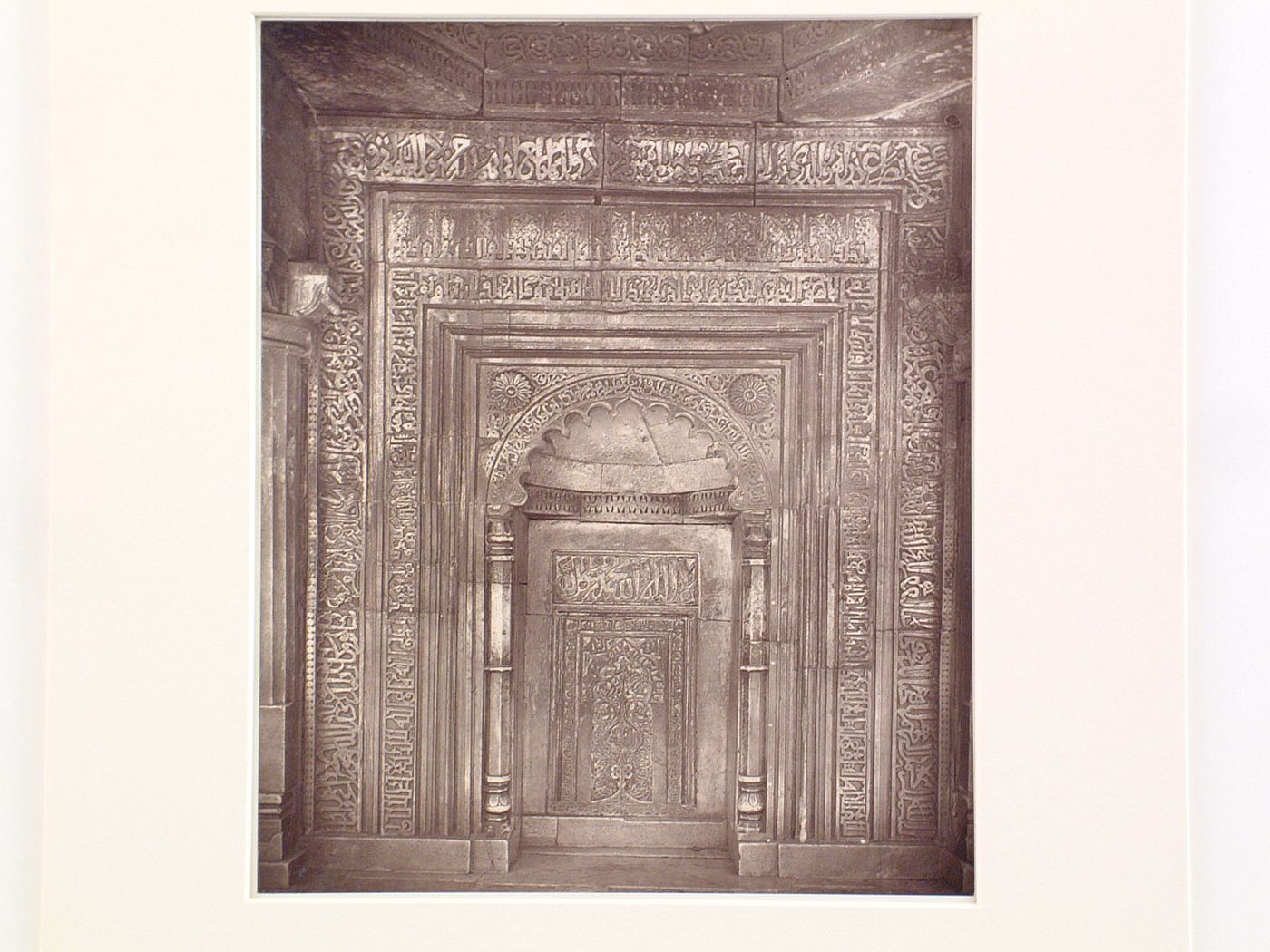 Interior view of Sultan Ghari's Tomb showing a niche and calligraphy, Delhi, India