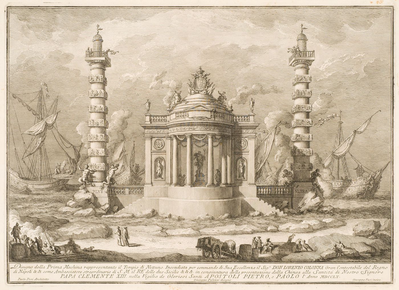 Etching of Posi's design for the "prima macchina" of 1760