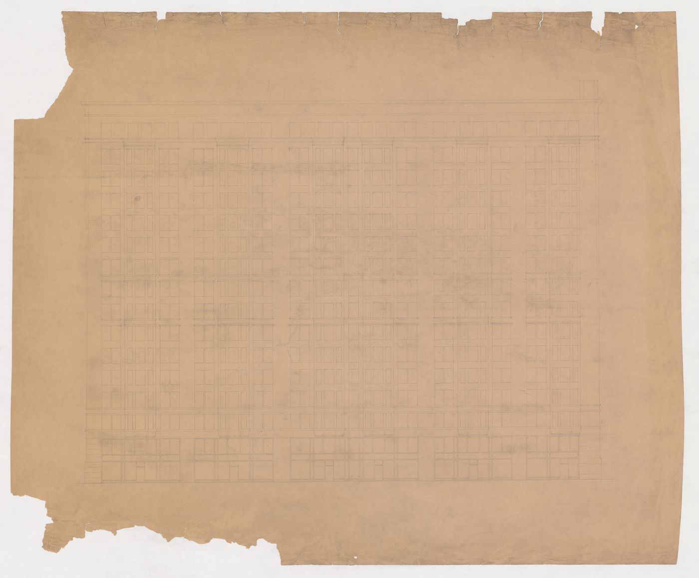 Monadnock Building, Chicago: Elevation for the sixteen-storey steel frame project, probably for the Dearborn Street façade