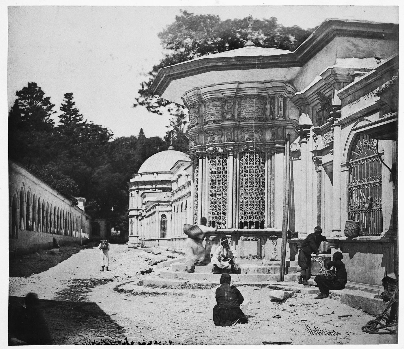 Side view of the Sultan Camii (also known as the Eyüb Mosque) complex, Eyüb, Constantinople (now Istanbul), Ottoman Empire (now in Turkey)