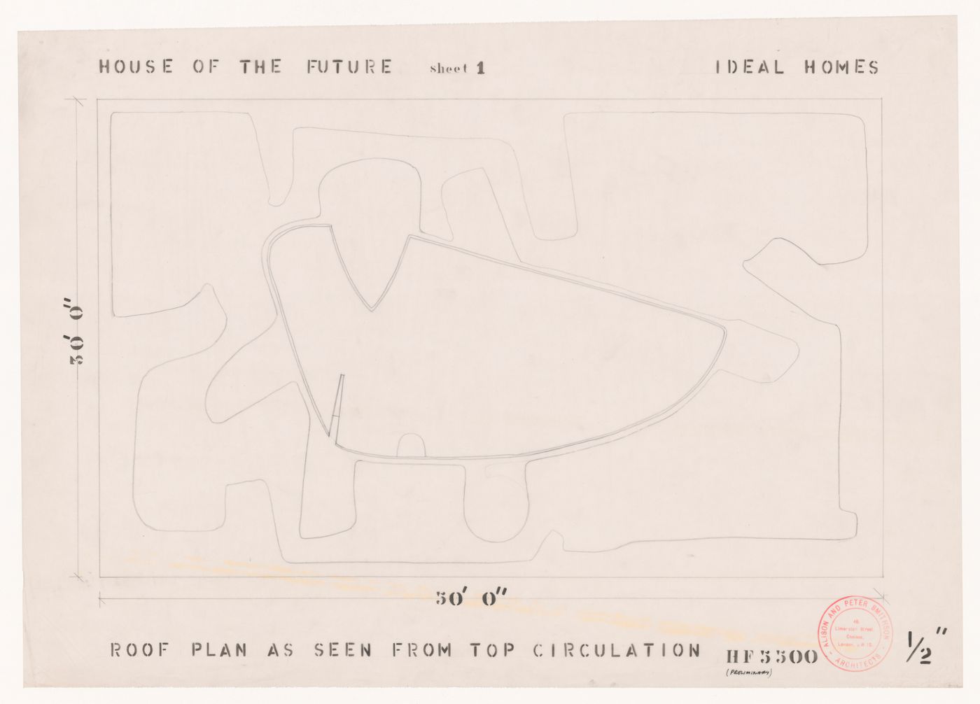 Plan for the roof level as seen from the viewing platform, House of the Future, Daily Mail Ideal Homes Exhibition, London, England