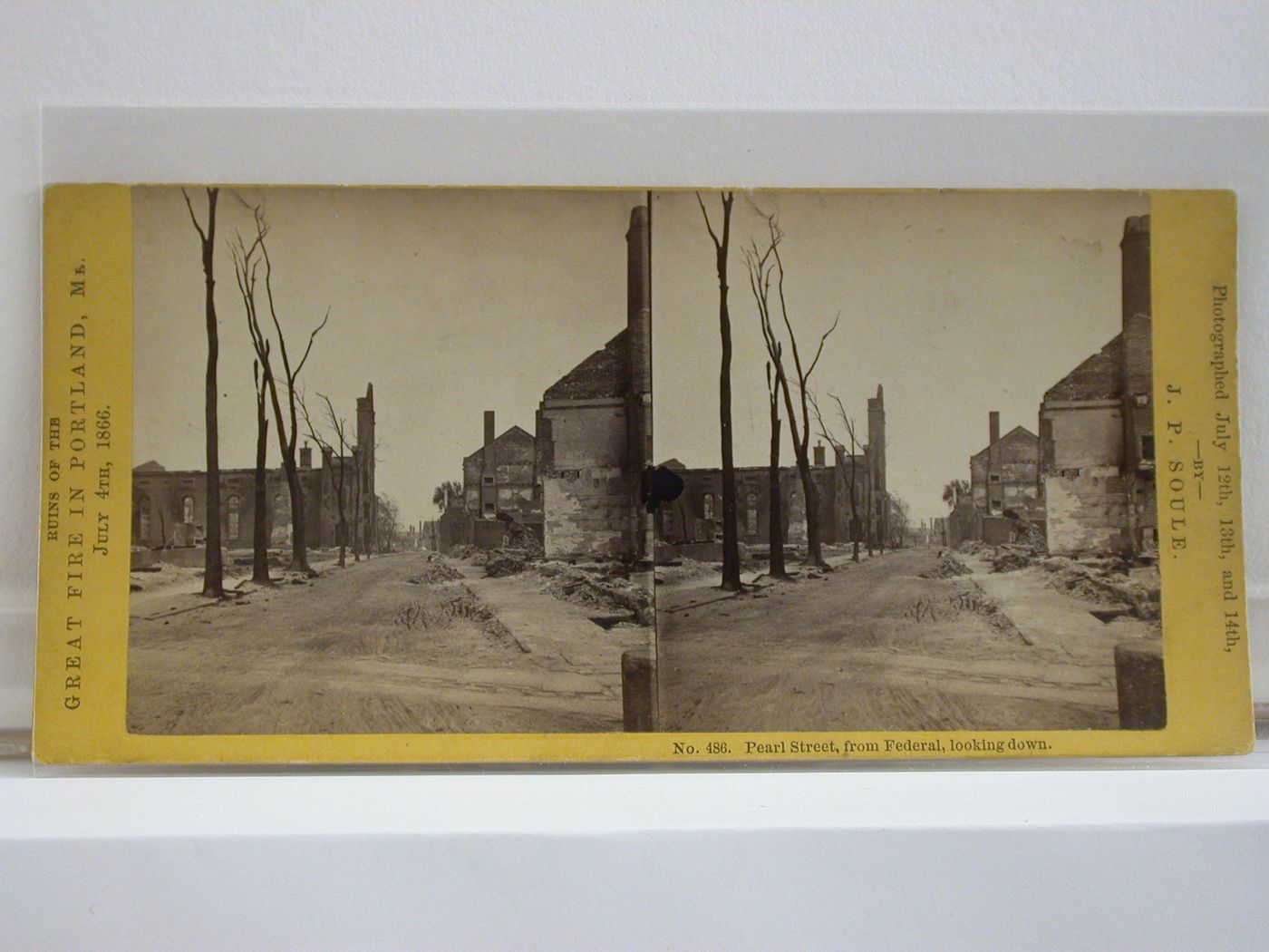 Looking down Pearl Street from Federal Street after the Great Fire in Portland, Maine, on July 4, 1866