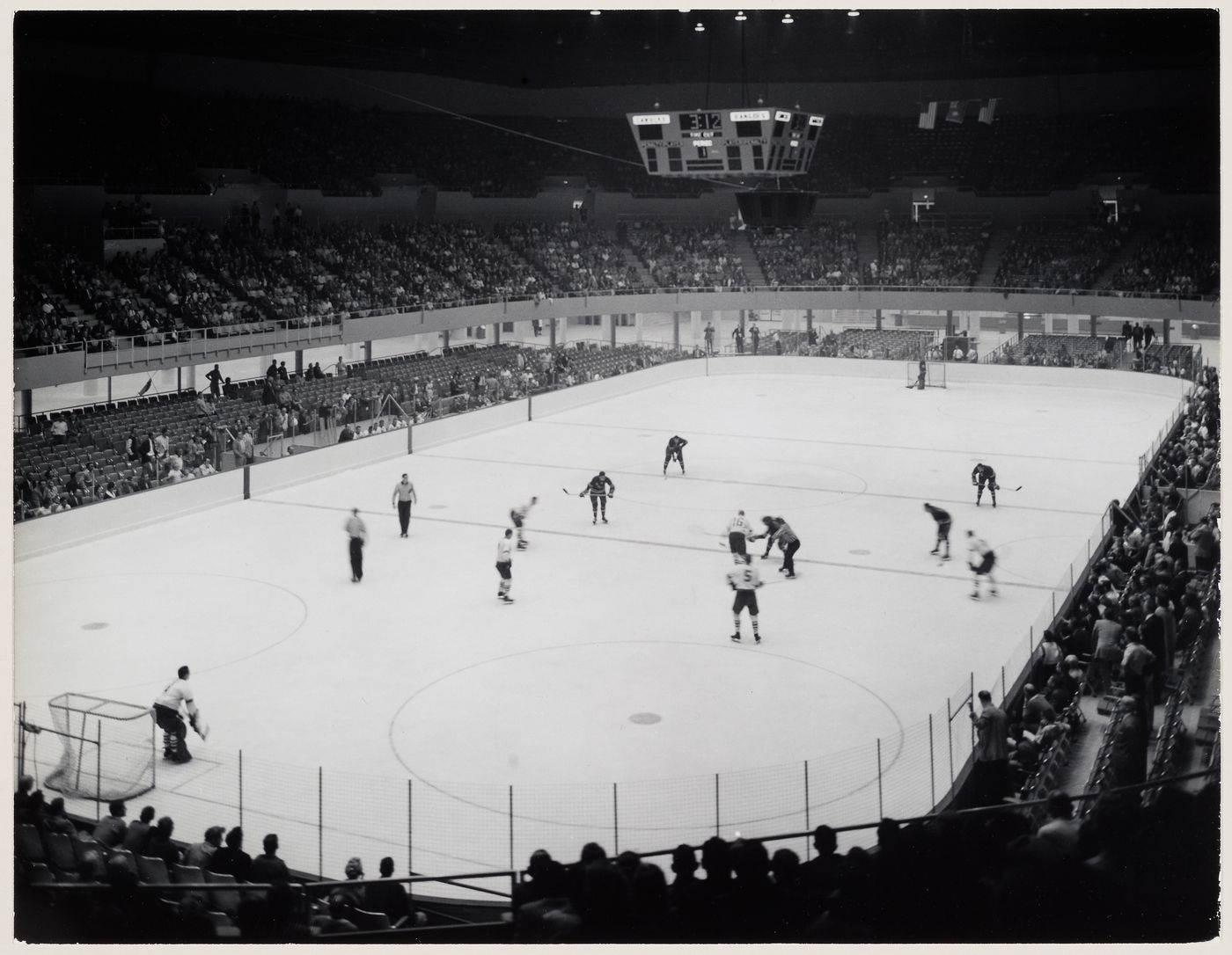 View of the Los Angeles Memorial Sports Arena during a hockey game, California, United States