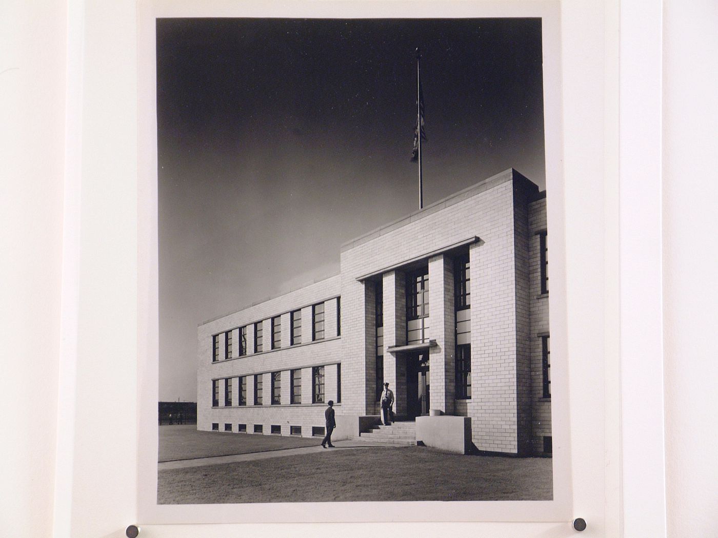 View of the main entrance to the Administration Building, General Motors Corporation Chevrolet division Aviation Engine Plant, Tonawanda, New York