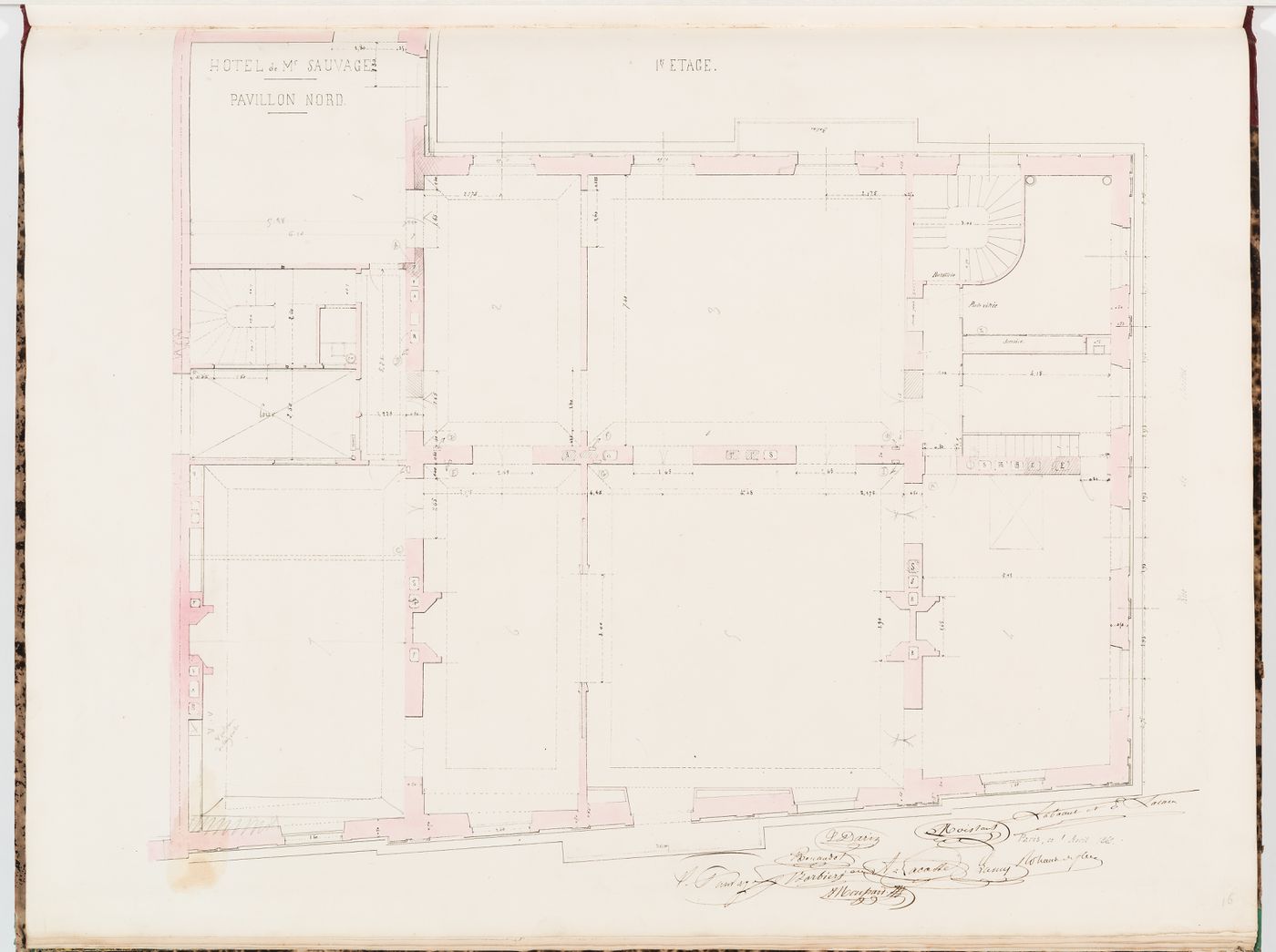 First floor plan for the "pavillon nord" for Hôtel Sauvage for Paris