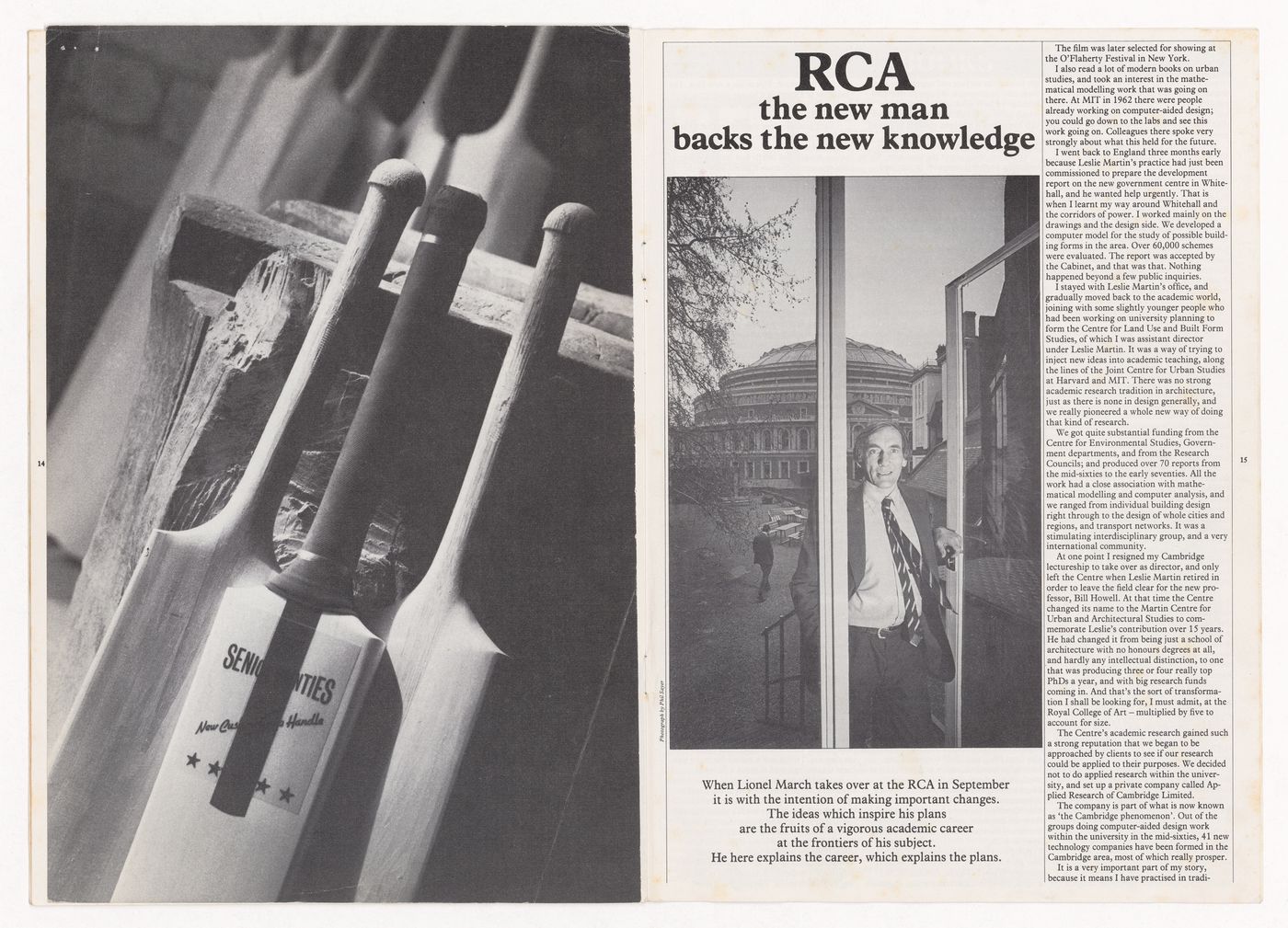 "RCA the new man backs the new knowledge", profile on Lionel March in Designer magazine