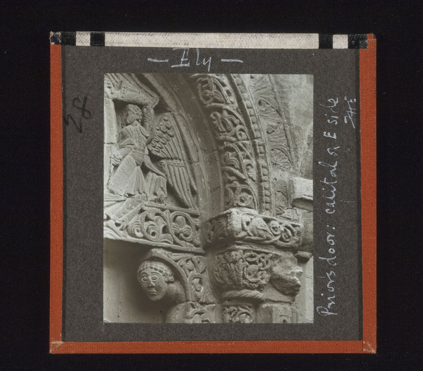 View of capital on the east side of Prior's door, Ely, Cambridgeshire, England