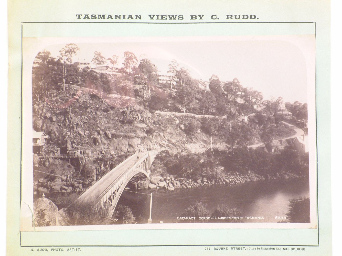 View of Cateract Bridge with houses in the background, Launceston, Australia