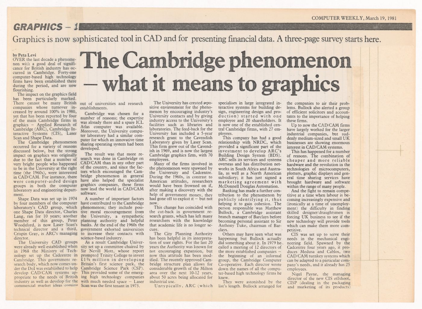 "The Cambridge Phenomenon - what it means to graphics", Computer Weekly article, part 1