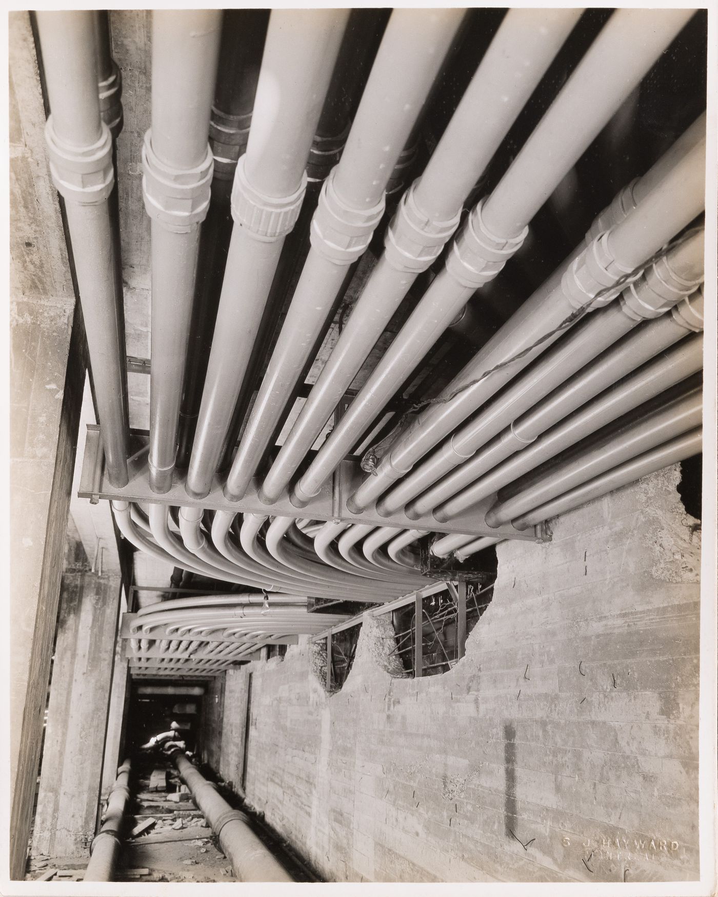 Interior view of electric conduits, possibly in the main pavilion of Université de Montréal, Montréal [?], Québec