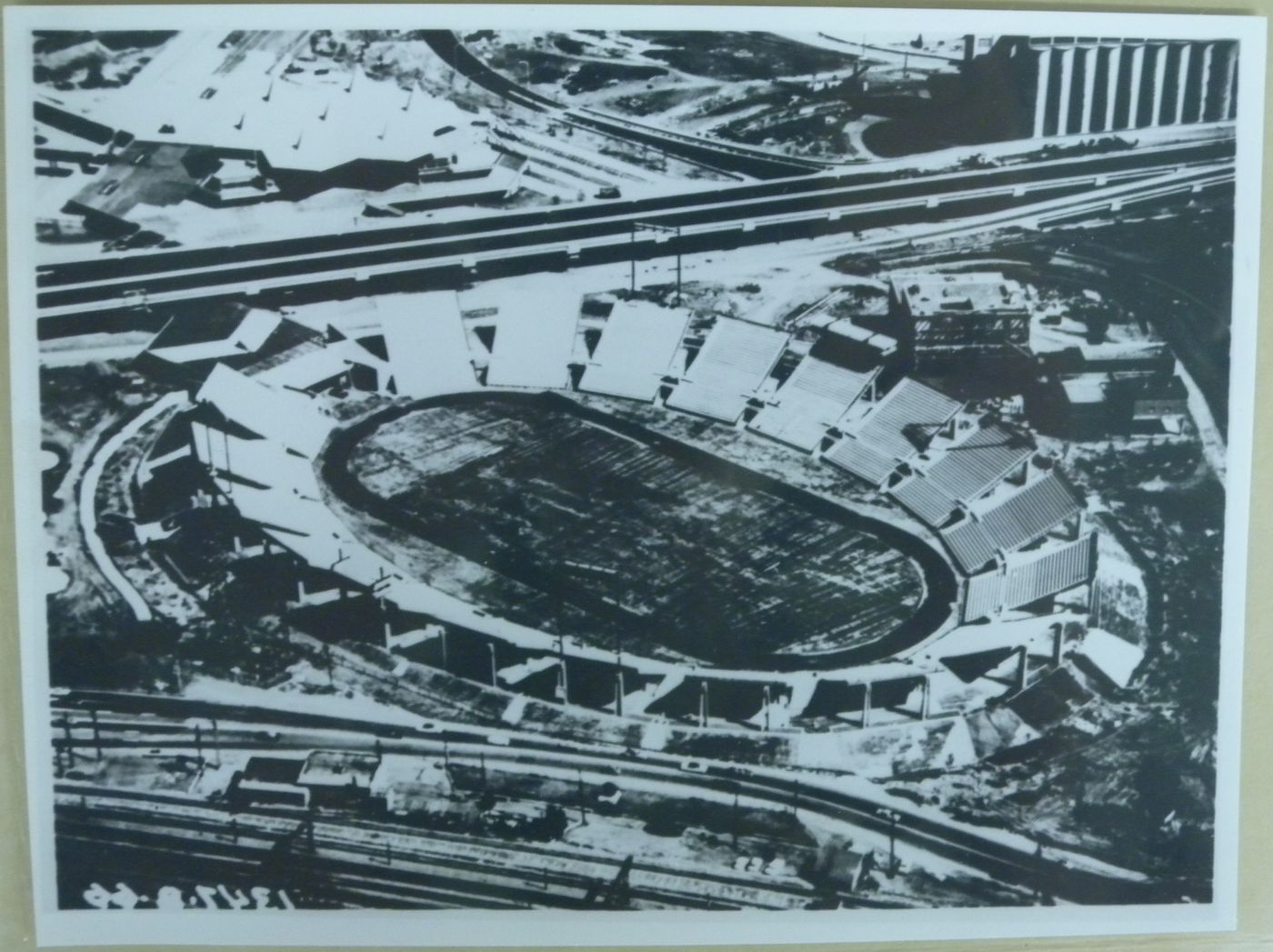 Aerial view of the Automotive Stadium, Expo 67, Montréal, Québec