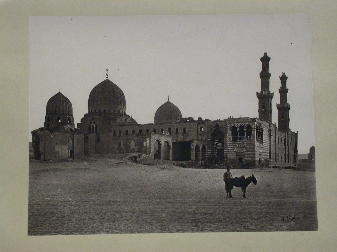 Eastern cemetery, Mausoleum of Ananas on left and Khanqah Faraj ibn Barquq, from the north, Cairo, Egypt