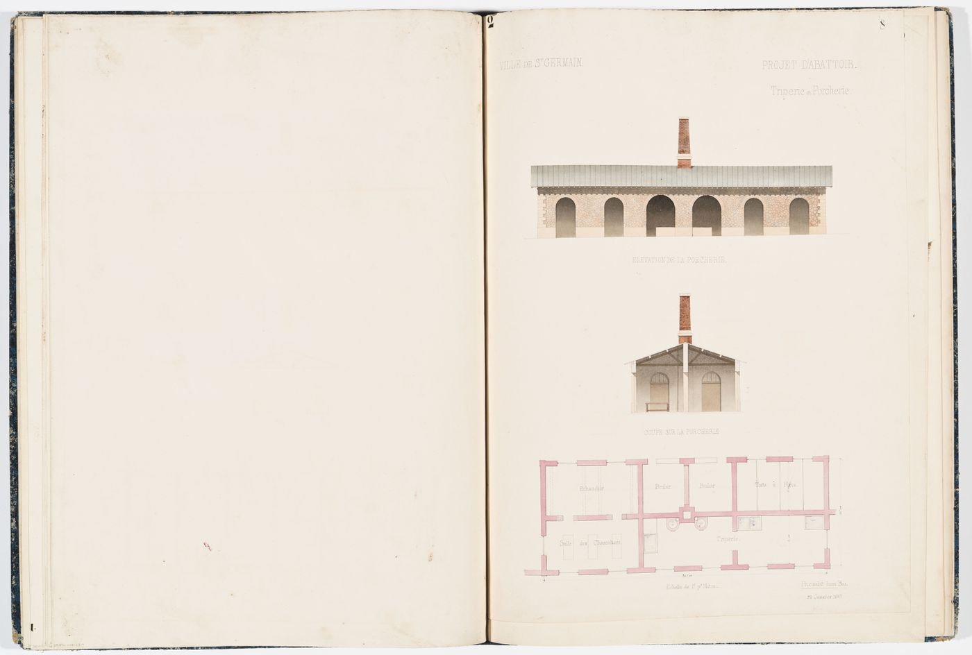 Plan and elevation for the "porcherie" including the "triperie"